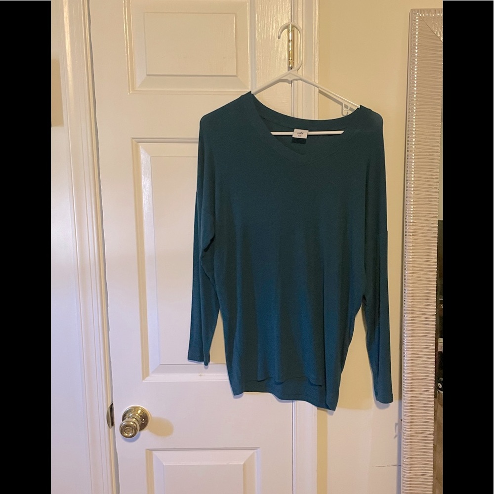 CAbi Serenity blue long sleeve top.